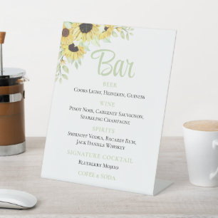 Floral Watercolor Yellow Sunflowers Wedding Bar Pedestal Sign