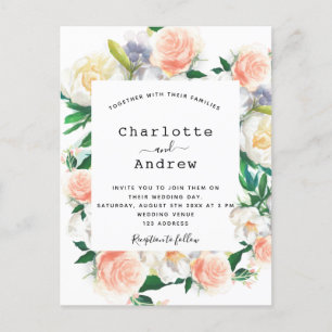 Floral watercolored rose gold pink white wedding postcard