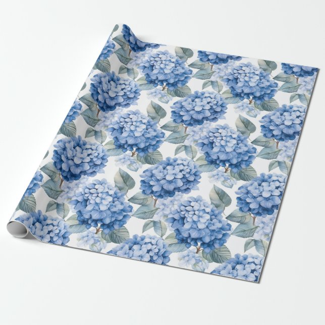 Floral watercolour - Blue Hydrangeas Wrapping Paper (Unrolled)
