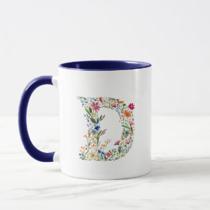 Floral Watercolour Letter D Monogram Mug