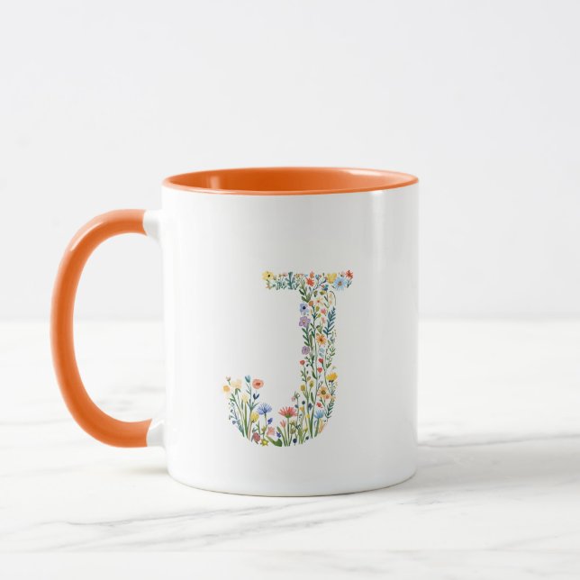 Floral Watercolour Letter J Monogram Mug (Left)
