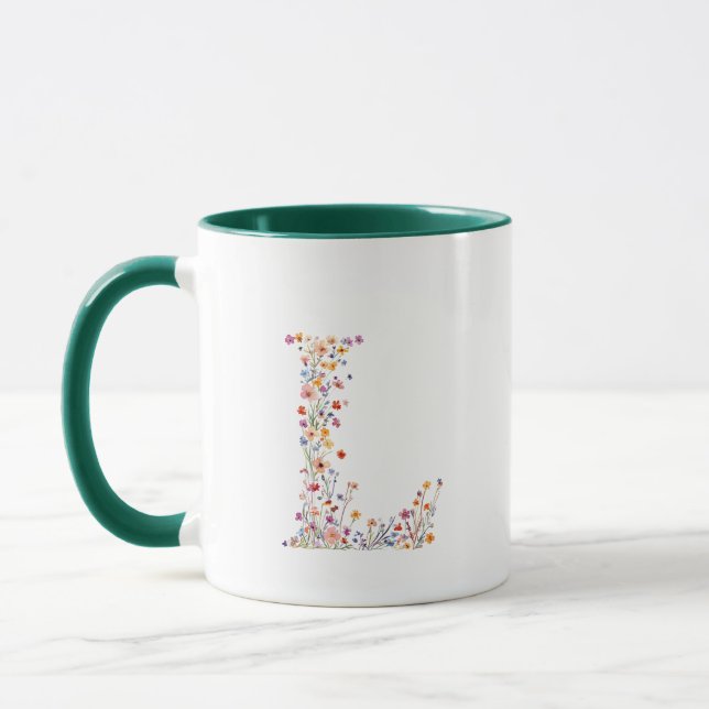 Floral Watercolour Letter L Monogram Mug (Left)