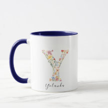 Floral Watercolour Letter Y Monogram & Custom Name