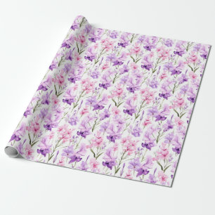 Floral watercolour - Pink and Purple Gladiolas Wrapping Paper