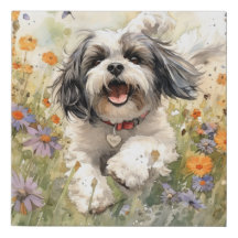 Floral Watercolour Shih Tzu running through flower