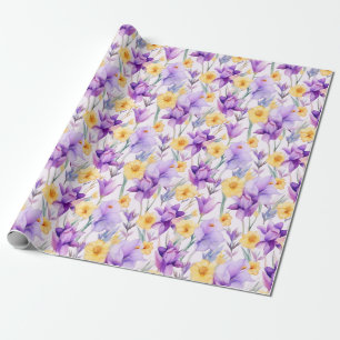 Floral watercolour - Yellow and Purple - Daffodils Wrapping Paper