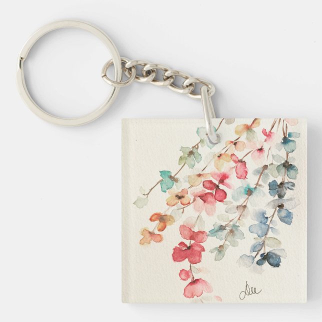 Floral Waterfall Hand-painted Acrylic Keychain (Front)