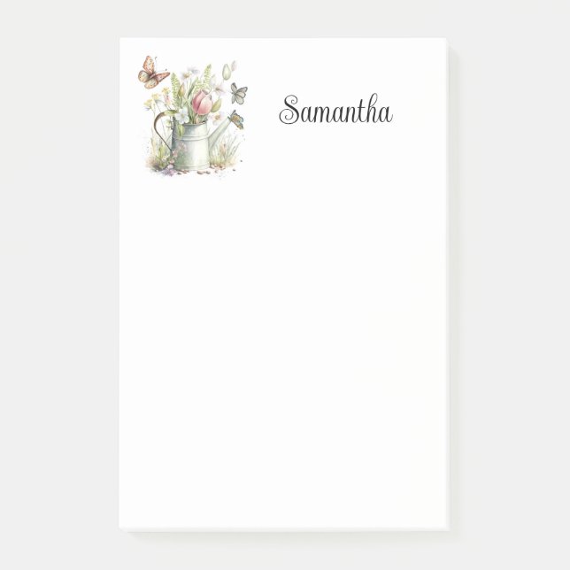 Floral Watering Can Personalised  Post-it Notes (Front)
