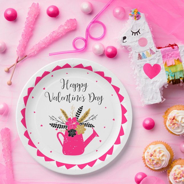 Floral Watering Can Valentine ID735 Paper Plate (Creator Uploaded)