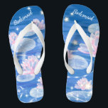 Floral Waterlily Blue White Wedding Bridesmaid Fli Jandals<br><div class="desc">This gorgeous pair of flip flops, featuring floral waterlily dotted with sparkling stars on the blue background with water ripples, is a memorable gift for wedding party members: bride, bridesmaids, mother of the bride, maid of honour... They will add a stylish dose of glam to your wedding day, bachelorette party, or other celebration....</div>
