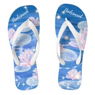 Floral Waterlily Blue White Wedding Bridesmaid Jandals
