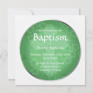Floral Watermark Jade Green Baptism Invitations