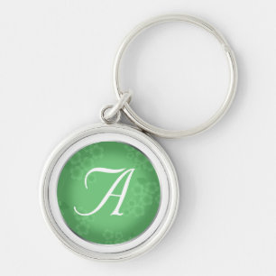 Floral Watermark Jade Green Monogram Keychain