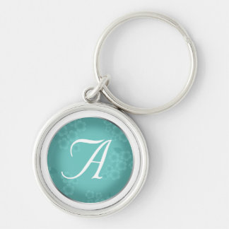 Floral Watermark Turquoise Monogram Keychain