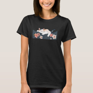 Floral Wave Kitten Lover Japanese Art Cute Cat T-Shirt