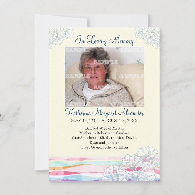 Floral Waves Memorial Notice Invitation (Front)