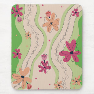 Floral waves mouse pad