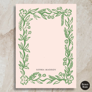 Floral Wavy Border Pink Green Card