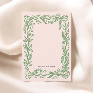 Floral Wavy Border Pink Green Card