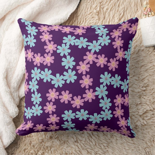 Floral Wavy Design Throw Pillow (Blanket)