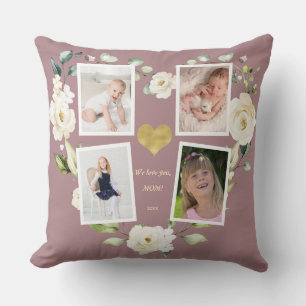 Floral We Love You MOM Photo Collage Mother's Day Cushion