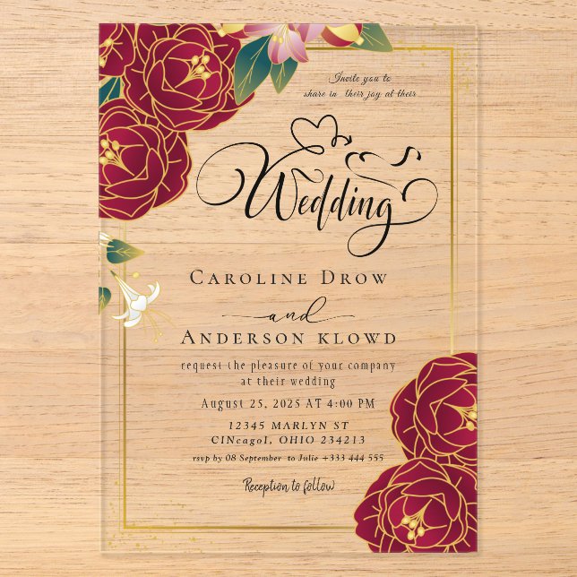 Floral Wedding Acrylic Invitations (Front)