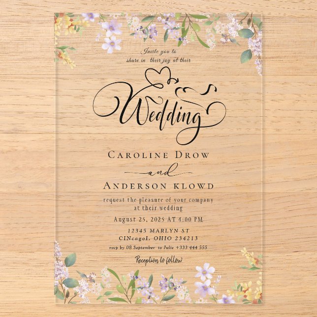 Floral Wedding Acrylic Invitations (Front)