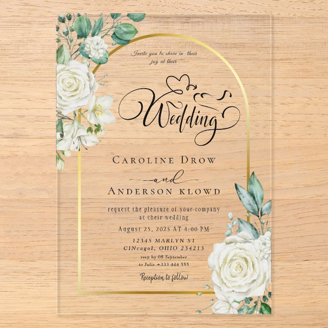 Floral Wedding Acrylic Invitations (Front)