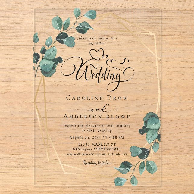 Floral Wedding Acrylic Invitations (Front)