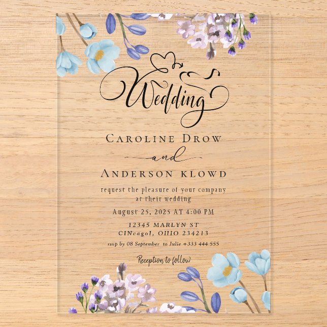 Floral Wedding Acrylic Invitations (Front)
