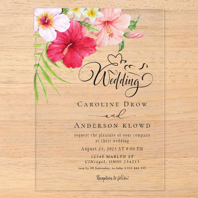 Floral Wedding Acrylic Invitations (Front)