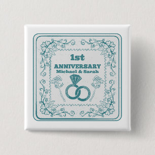 Floral wedding Anniversary Customisable year 15 Cm Square Badge