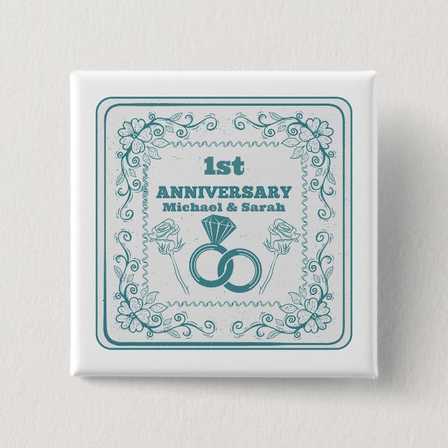 Floral wedding Anniversary Customisable year 15 Cm Square Badge (Front)