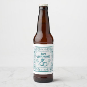 Floral wedding Anniversary Customisable year Beer Bottle Label
