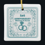 Floral wedding Anniversary Customisable year Ceramic Ornament<br><div class="desc">A romantic design for a husband and wife on their wedding anniversary. This design has linked wedding rings and roses. The date can be customised to suit the year of your anniversary.</div>