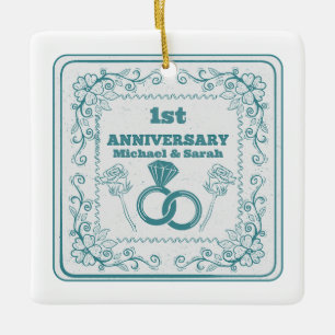 Floral wedding Anniversary Customisable year Ceramic Ornament