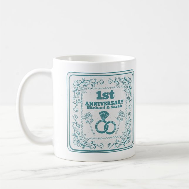 Floral wedding Anniversary Customisable year Coffee Mug (Left)