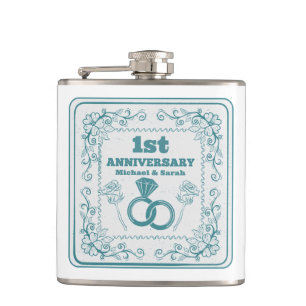 Floral wedding Anniversary Customisable year Hip Flask