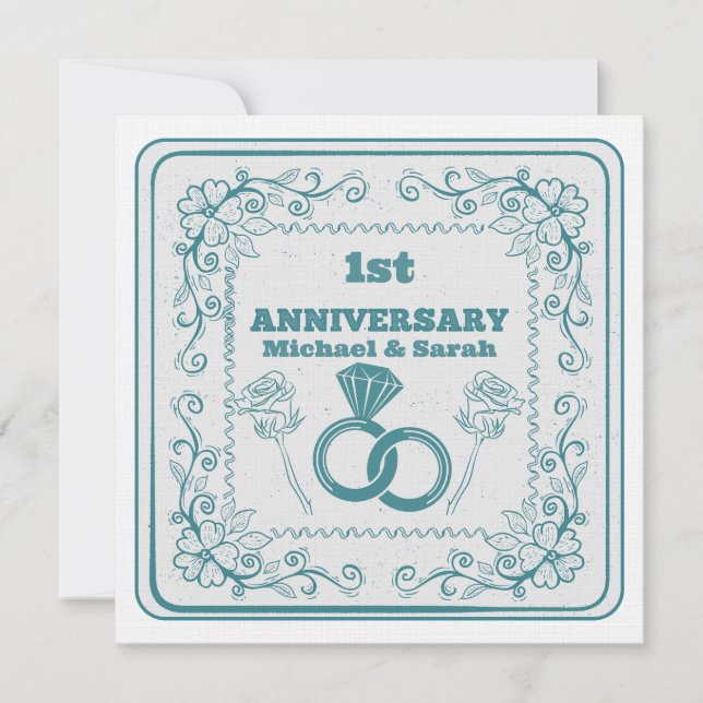 Floral wedding Anniversary Customisable year Invitation (Front)