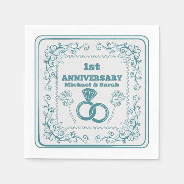 Floral wedding Anniversary Customisable year Napkin (Front)