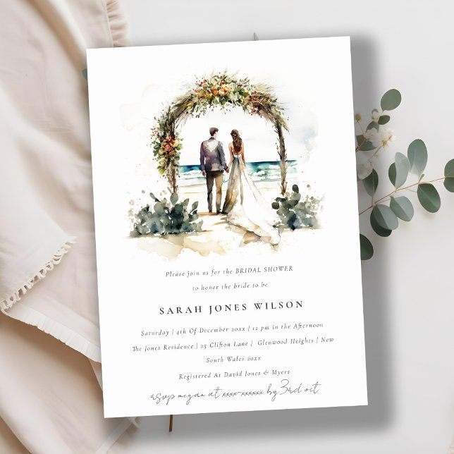 Floral Wedding Arch Beach Seascape Bridal Shower Invitation (Creator Uploaded)