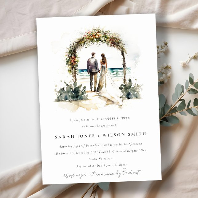 Floral Wedding Arch Beach Seascape Couples Shower Invitation (Creator Uploaded)
