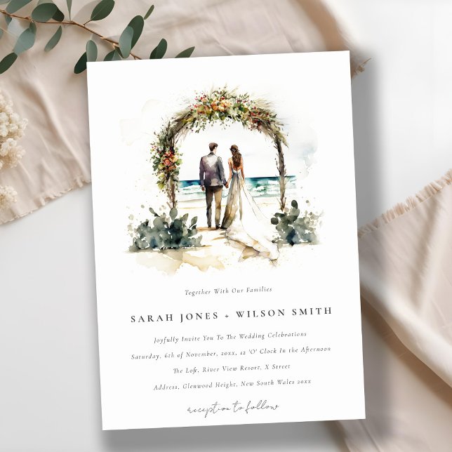 Floral Wedding Arch Coastal Beach Seascape Wedding Invitation (Creator Uploaded)