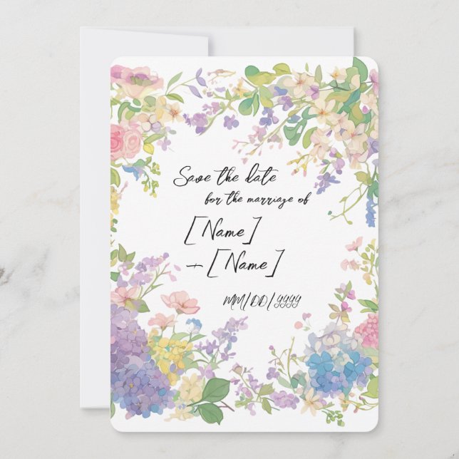 Floral Wedding Border Customisable Image Save The Date (Back)