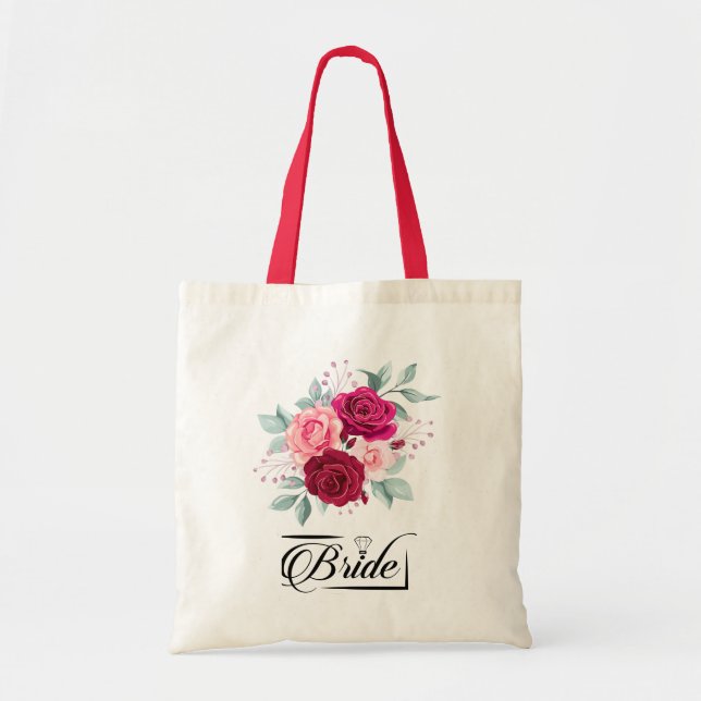 Floral Wedding Bride Tote Bag (Front)