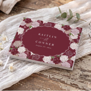 Floral Wedding Burgundy Red & Pink Hydrangea Guest Book