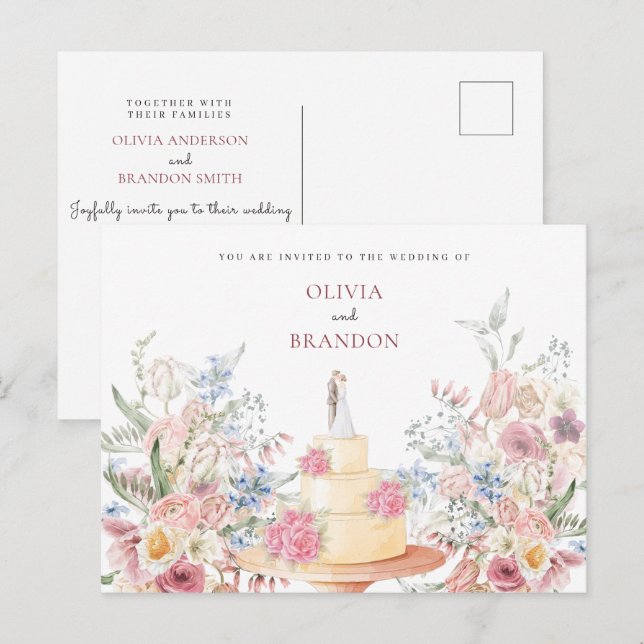 Floral wedding cake  postcard (Front/Back)