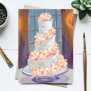 Floral Wedding Cake Watercolor Painting Postcard