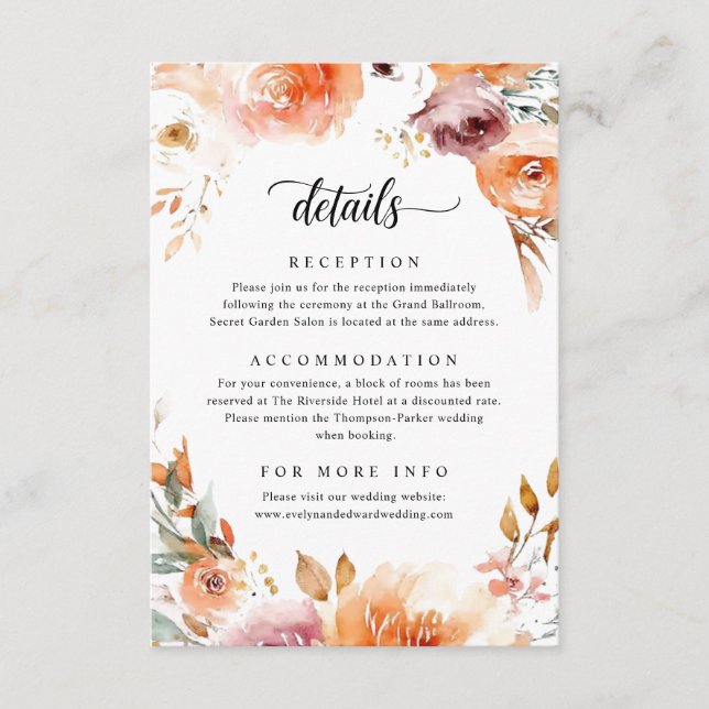 Floral Wedding Details Enclosure Card (Front)
