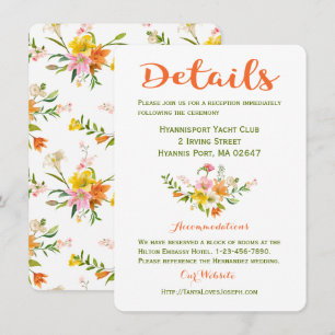 Floral Wedding Details Orange Lily Flowers Green Invitation